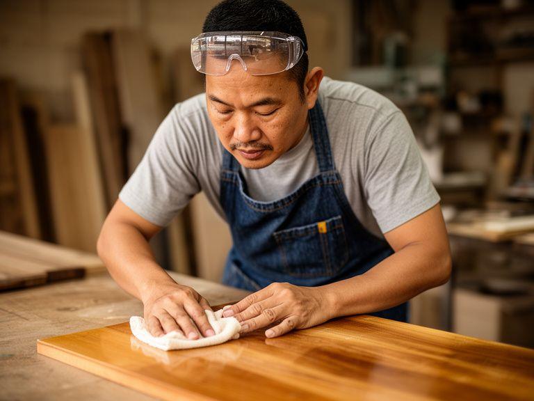 Portrait of Aiman Tan at the finishing bench