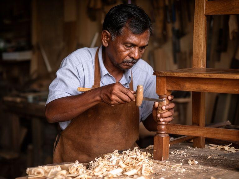 Portrait of Rajiv Kumaran working a mortise on a chair leg